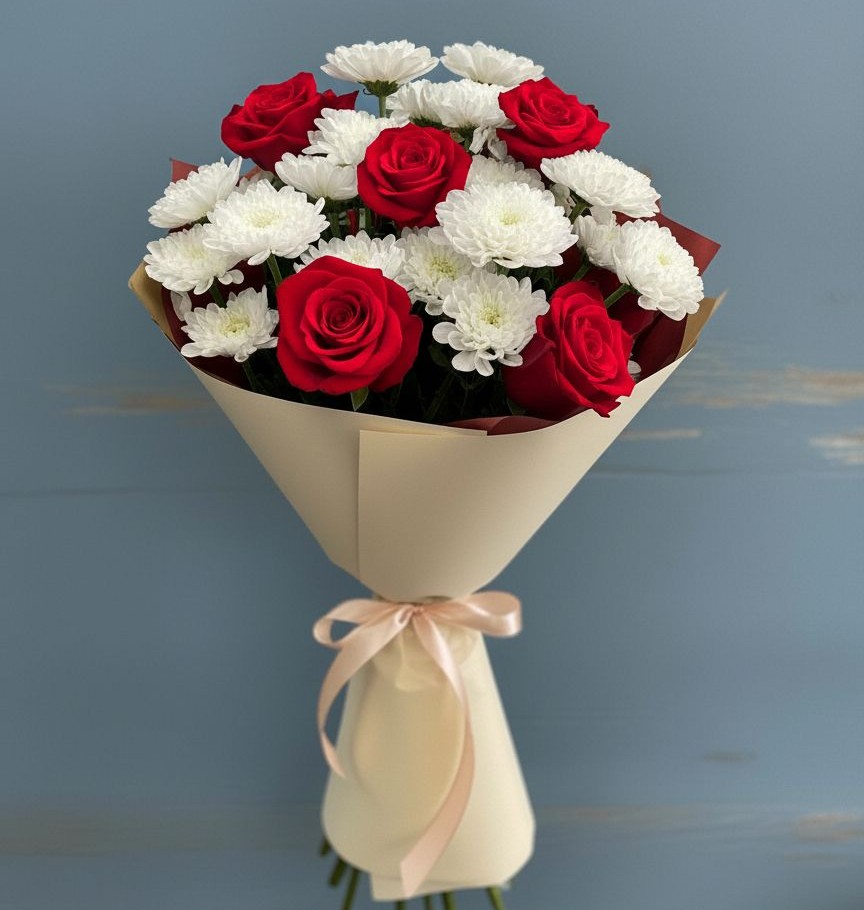 Букет цветов из: Розы и Хризантемы в Красной горе