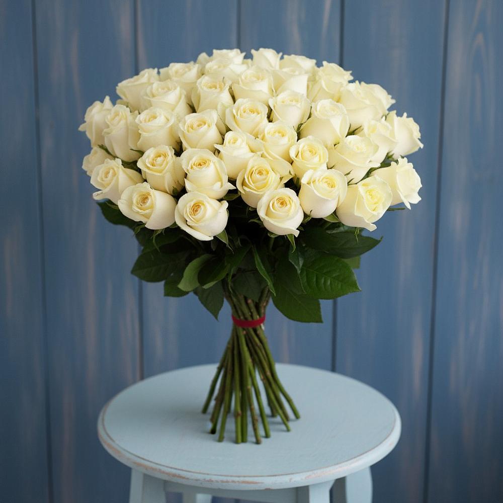 Букет 51 Белая роза Эдлесс Лав в Красной горе