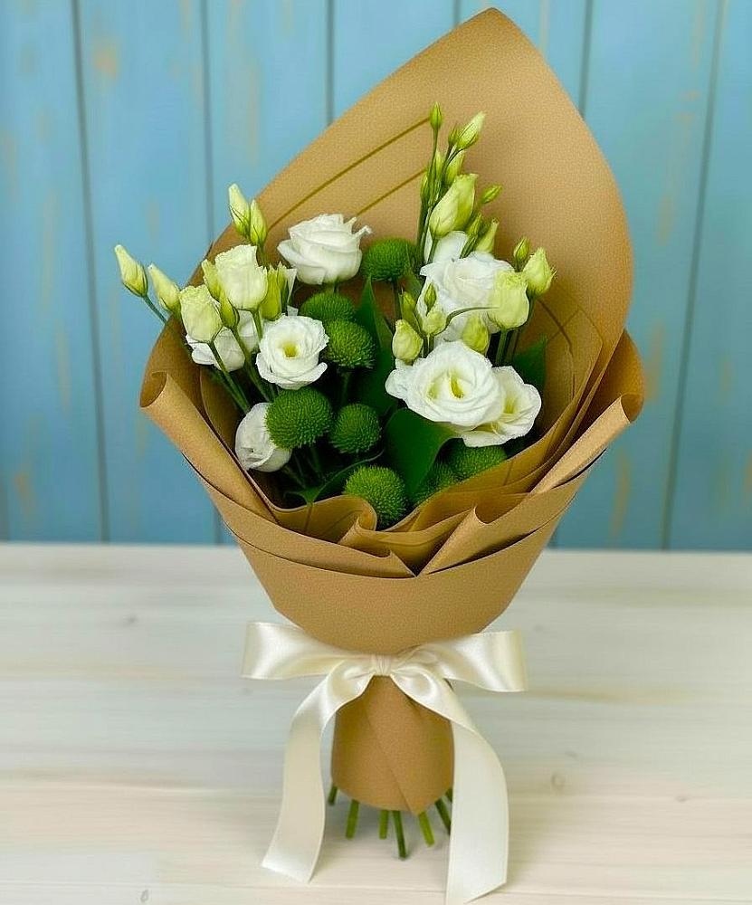 Букет цветов из: Хризантемы и Лизиантусы в Красной горе