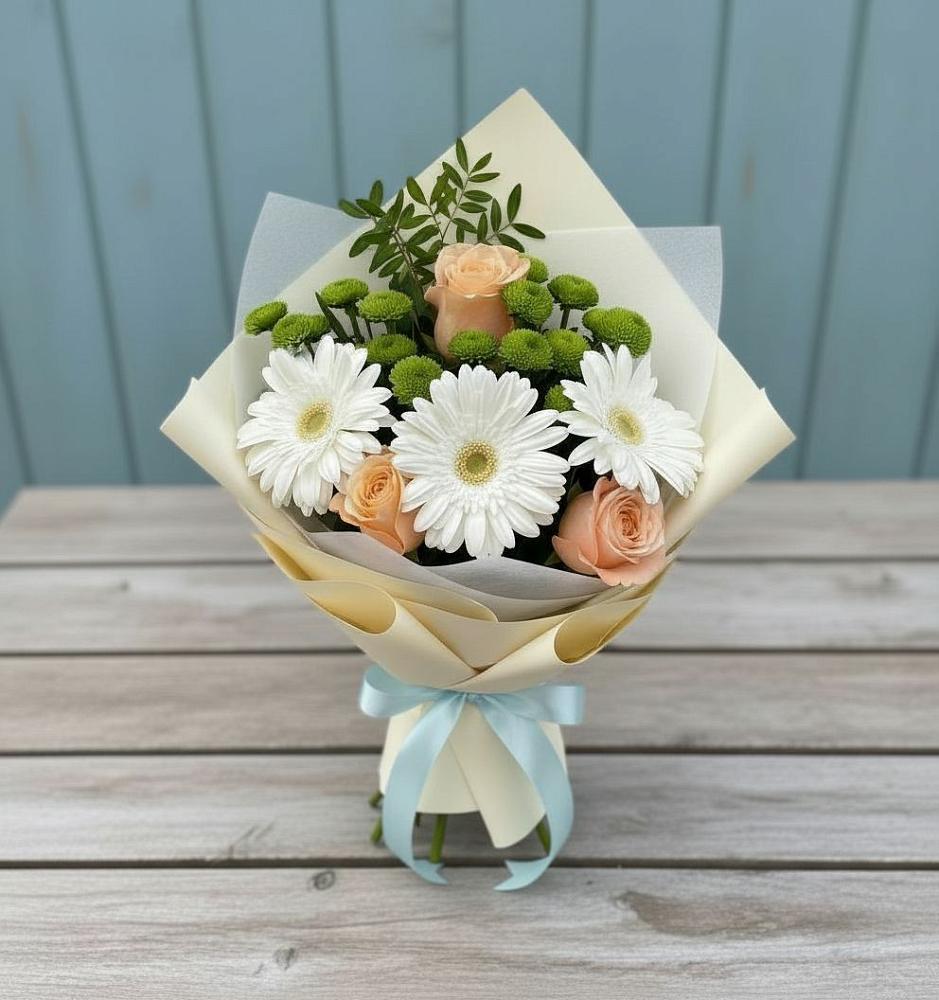 Букет цветов из: Герберы, Розы и Хризантемы в Красной горе