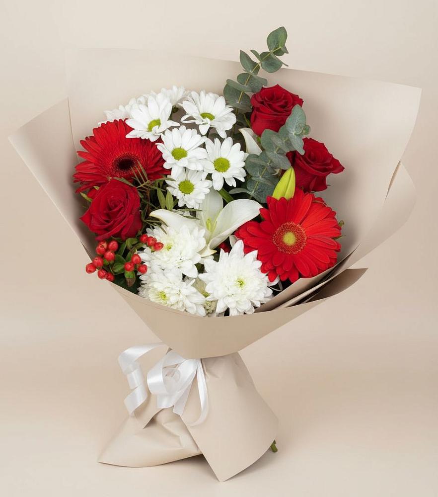 Букет цветов из: Розы, Хризантемы, Герберы и Лилии в Красной горе