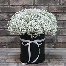 Цветочная композиция из Гипсофила в шляпной коробке в Красной горе