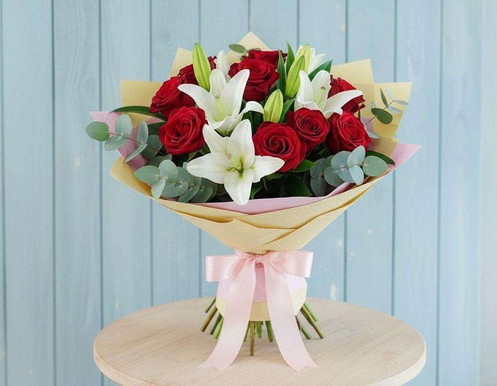 Букет цветов из: Лилии и Розы в Красной горе